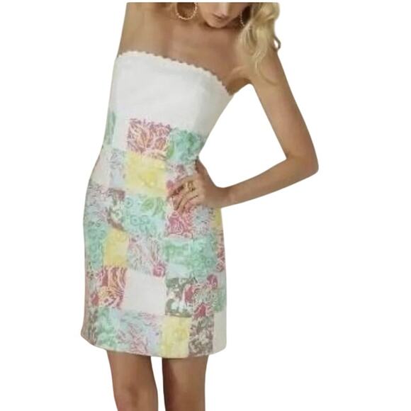 Lilly Pulitzer Dresses & Skirts - Lilly Pulitzer Strapless Patchwork Dress Tie Back Multicolor Floral Dress 00